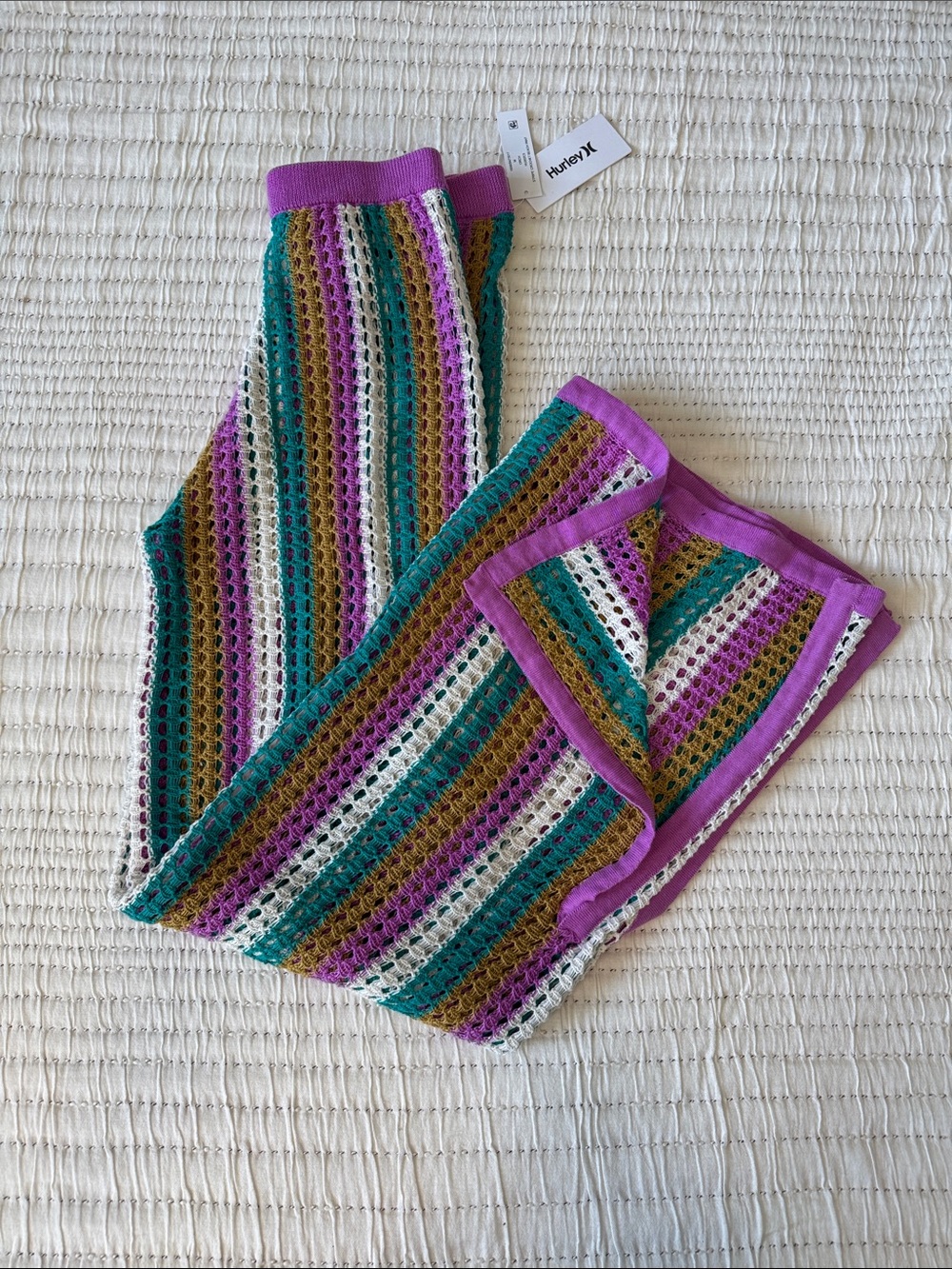 Hurley Multicolor Crochet Swim Coverup with Purple Trim